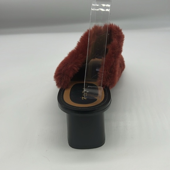 Zara - Brick Red Faux Fur  Slip On Open Toe Wide Block Mule Heels Size 39 - Picture 12 of 14